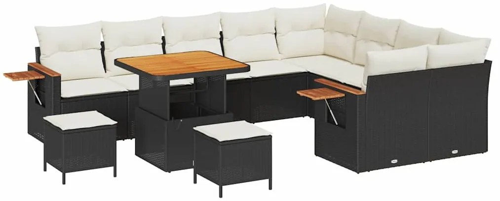 vidaXL Σετ Καναπέ Κήπου με μαξιλάρι 12 pcs Μαύρο και κρεμ