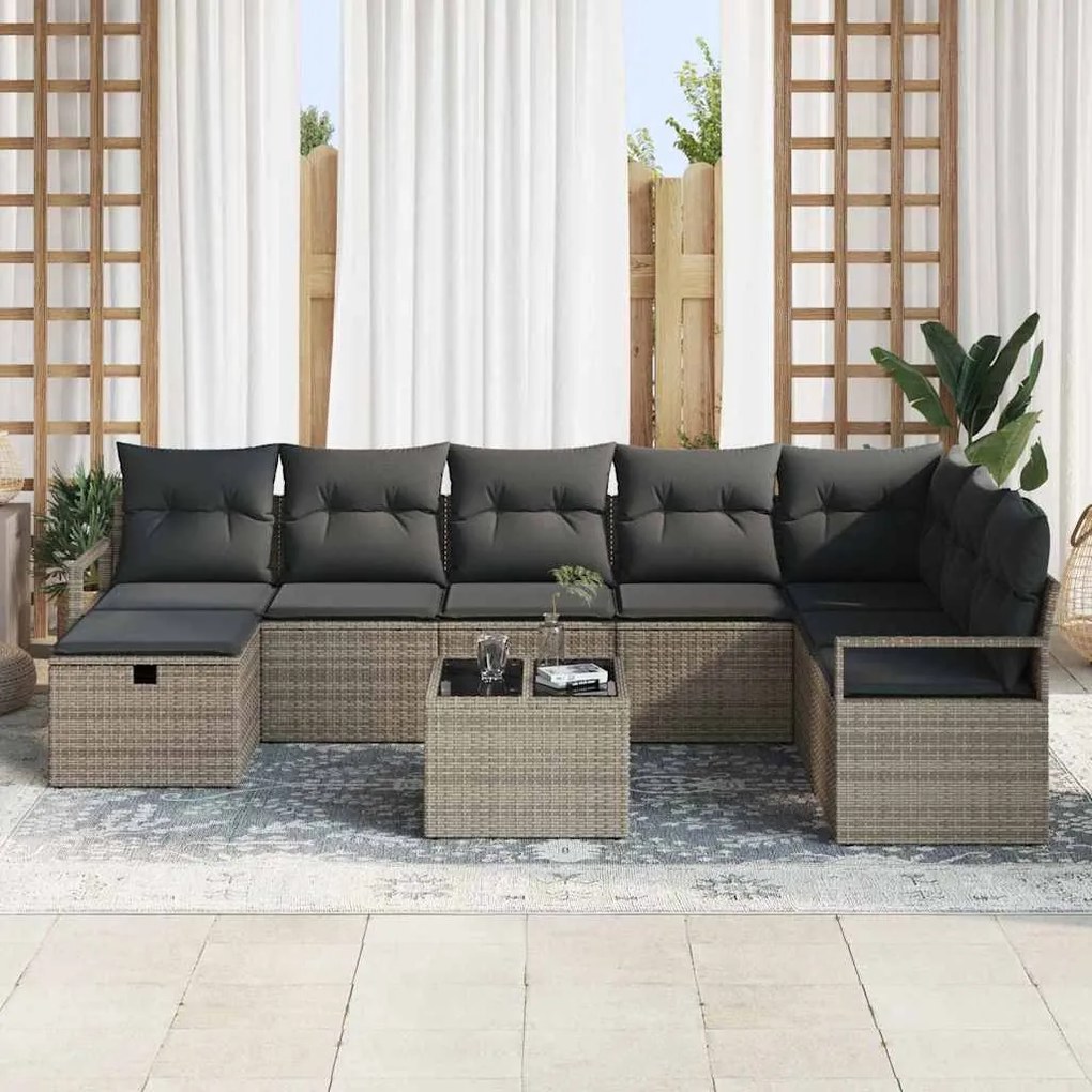 vidaXL Σετ Καναπέ Κήπου 8 pcs Γκρι Πολυ ράταν