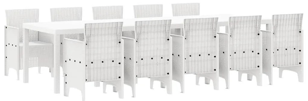 vidaXL Σέτ φαγητού για κήπο 11 pcs Λευκό Ράτταν και Χάλυβας