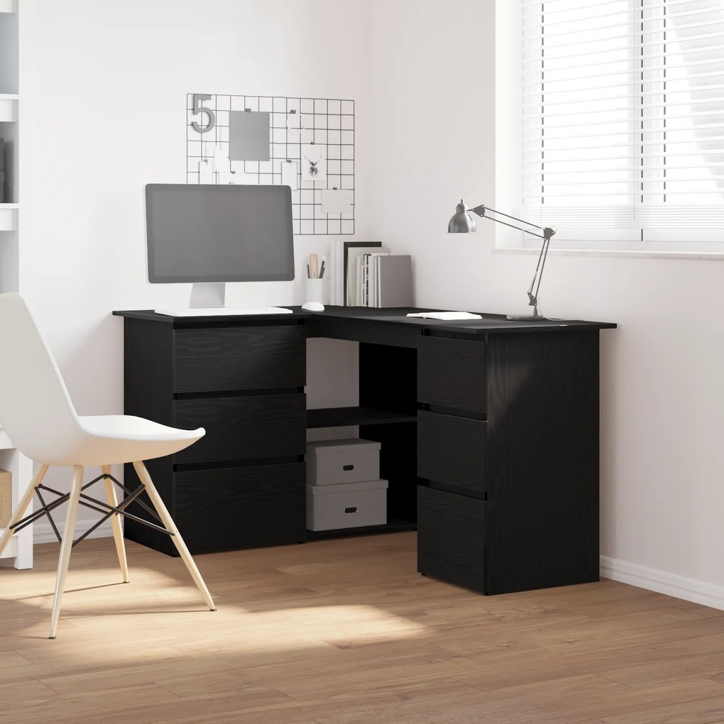 vidaXL Γωνιακό Γραφείο Μαύρης Βελανιδιάς , 145x100x76 εκ, Φτιαγμένο από Επεξεργασμένο Ξύλο