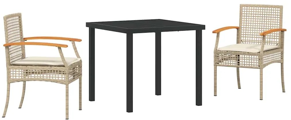 vidaXL Σέτ φαγητού για κήπο 3 pcs Μπεζ συνθετικό ρατάν