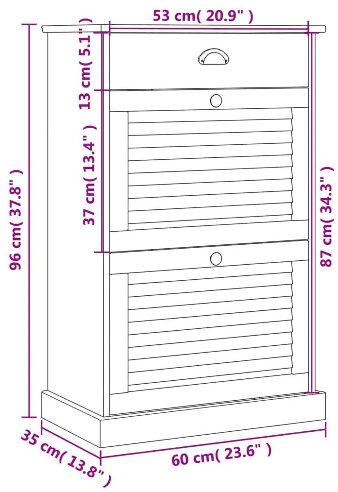Παπουτσοθήκη VIGO Λευκή 60 x 35 x 96 εκ. από Μασίφ Ξύλο Πεύκου - Λευκό