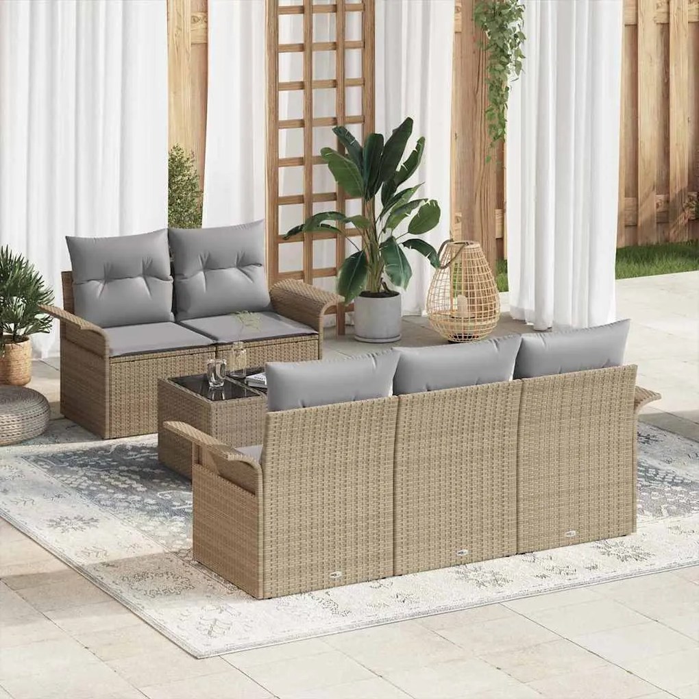 vidaXL Σετ Καναπέ Κήπου 6 pcs Μπεζ Πολυ ράταν
