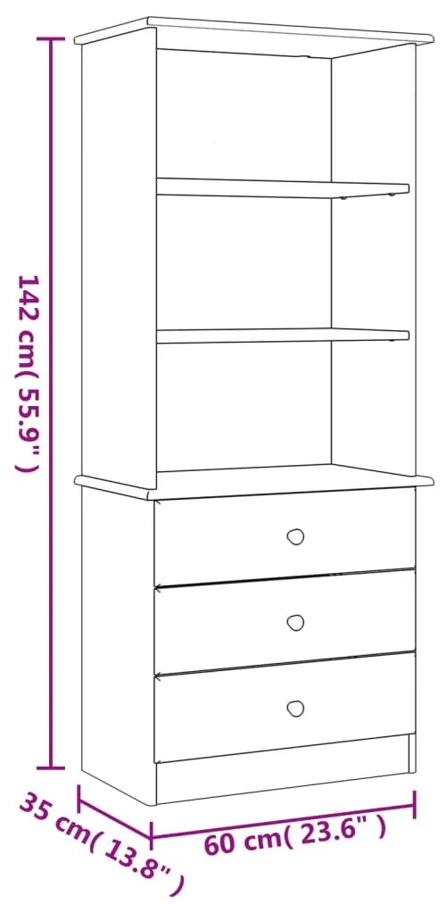 Βιβλιοθήκη με Συρτάρια ALTA Λευκή 60x35x142εκ Μασίφ Ξύλο Πεύκου - Λευκό