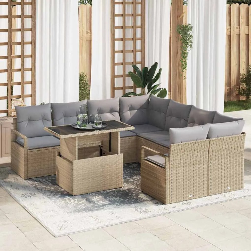 vidaXL Σετ Καναπέ Κήπου 9 pcs μπεζ και ανοιχτό γκρι 100 x 55 x 73 εκ