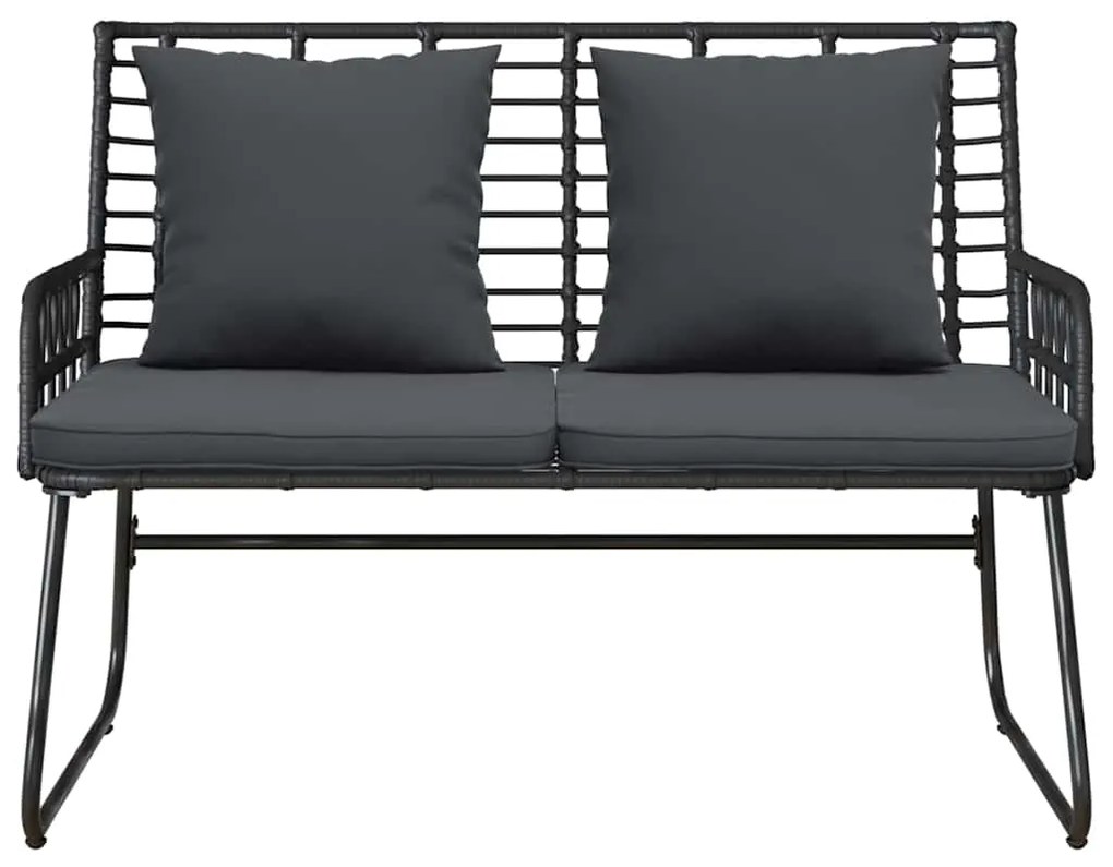 vidaXL Παγκάκι κήπου Μαύρο και Ανθρακί Πολυ rattan, ατσάλι