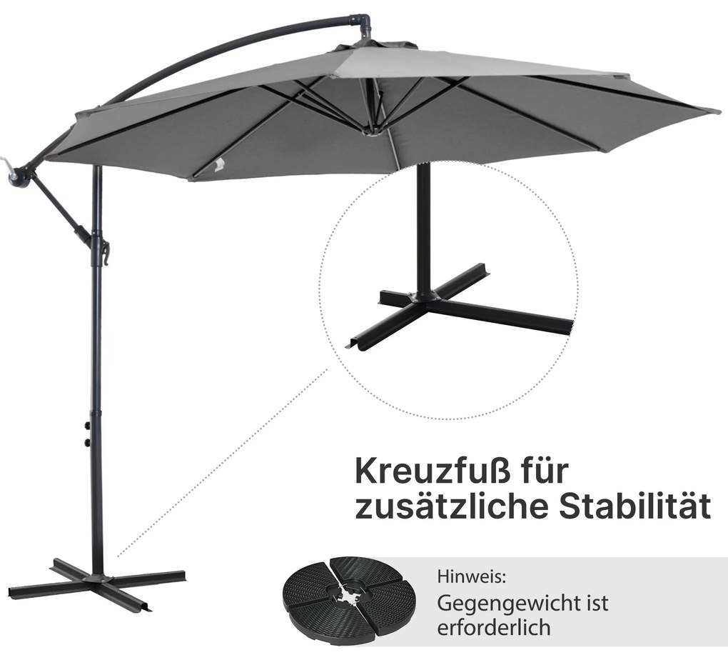 Outsunny Ομπρέλα ηλίου με χειροκίνητο μηχανισμό, ανθεκτική στις καιρικές συνθήκες 2,95 m x 2,95 m x 2,45 m Πολυεστέρας Χάλυβας Μαύρο