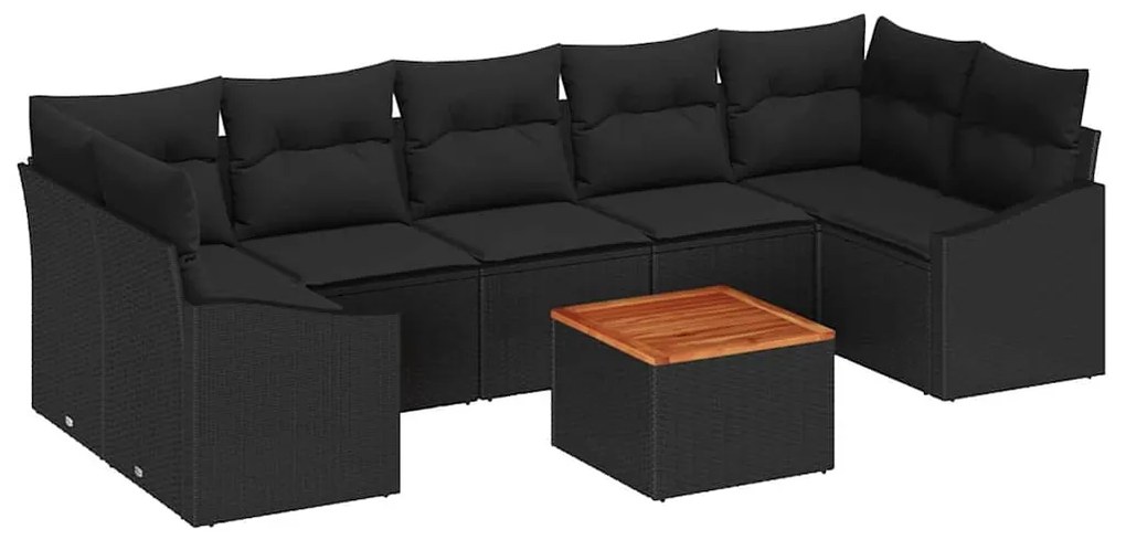 vidaXL Σετ Καναπέ Κήπου με μαξιλάρι 8 pcs Μαύρο συνθετικό ρατάν