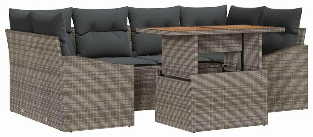 vidaXL Σετ Καναπέ Κήπου με αποθήκευση 7 pcs Γκρι Πολυ ράταν