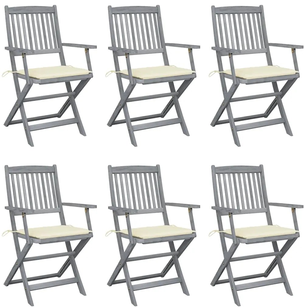 vidaXL Καρέκλες Εξωτ. Χώρου Πτυσσόμενες 6 τεμ Ξύλο Ακακίας &amp; Μαξιλάρια