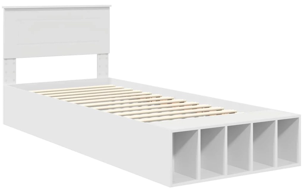 vidaXL Σκελετός Κρεβατιού με ράφι Λευκό 90 x 200 cm Επεξεργασμένο ξύλο