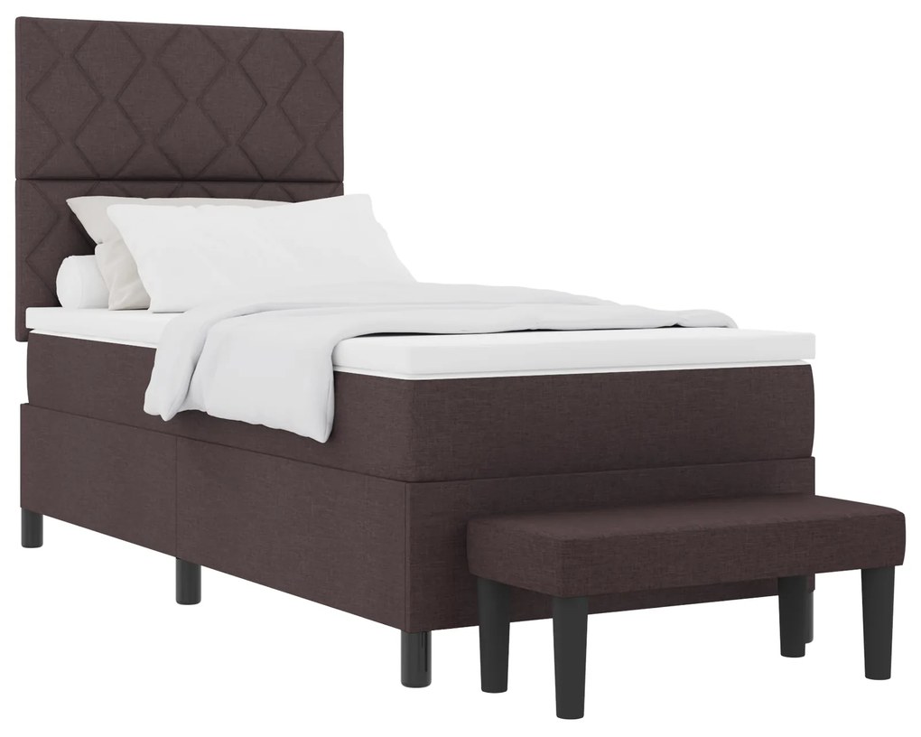 vidaXL Κρεβάτι Box Spring με Στρώμα & Πάγκο Σκούρο Καφέ 90x200 εκ. Ύφασμα