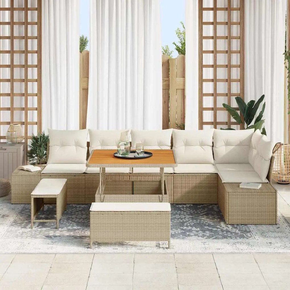 vidaXL Σετ Καναπέ Κήπου 9 pcs Μπεζ, Κρέμα 100 x 100 x 71 cm