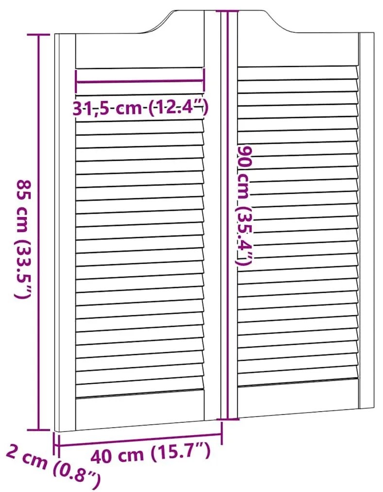 Swing Doors Louvred Design 1-Pair 90x80 cm από μασίφ ξύλο πεύκο - Καφέ