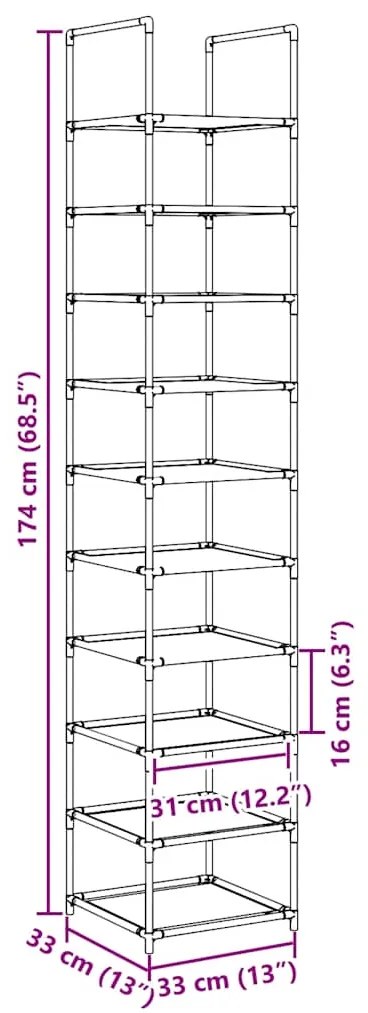 Ράφι παπουτσιών 10 επιπέδων μαύρο 33x33x174 cm - Μαύρο