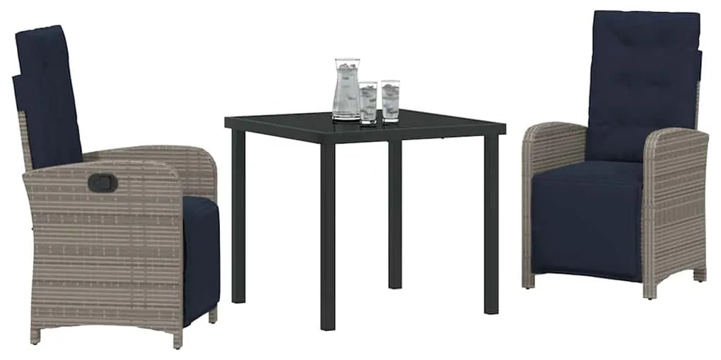 vidaXL Σέτ φαγητού για κήπο 3 pcs Γκρι συνθετικό ρατάν