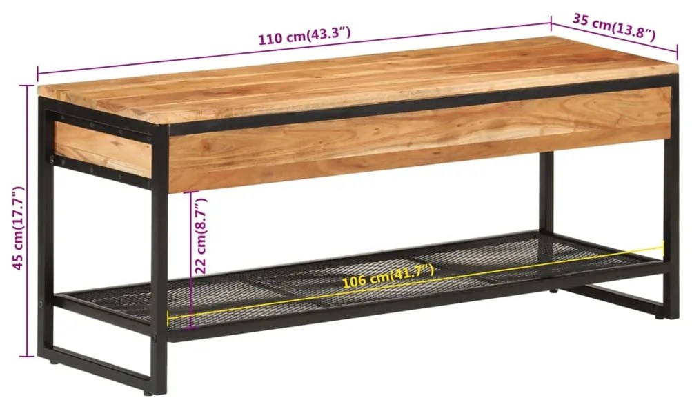 vidaXL Πάγκος Παπουτσιών 110x35x45 εκ. από Μασίφ Ξύλο Ακακίας/Σίδερο