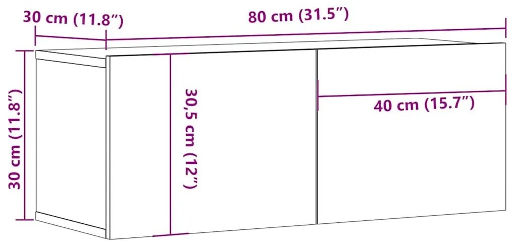 Επίτοιχο ντουλάπι τηλεόρασης Παλιό ξύλο 80x30x30 cm - Καφέ