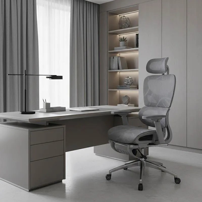 Καρέκλα γραφείου διευθυντή με υποπόδιο Thelonius mesh γκρι 61x63x117 εκ.