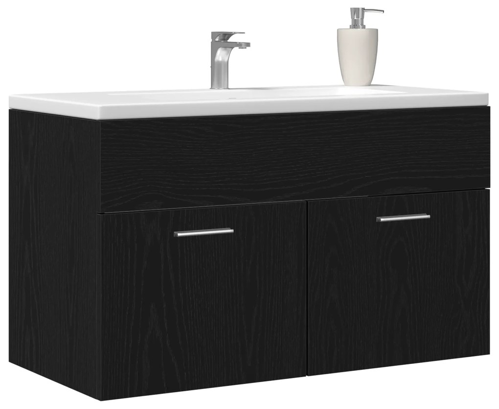 vidaXL Νιπτήρας με Ντουλάπι Μαύρη Δρυς 90x38,5x46 εκ. Επεξεργασμένο Ξύλο