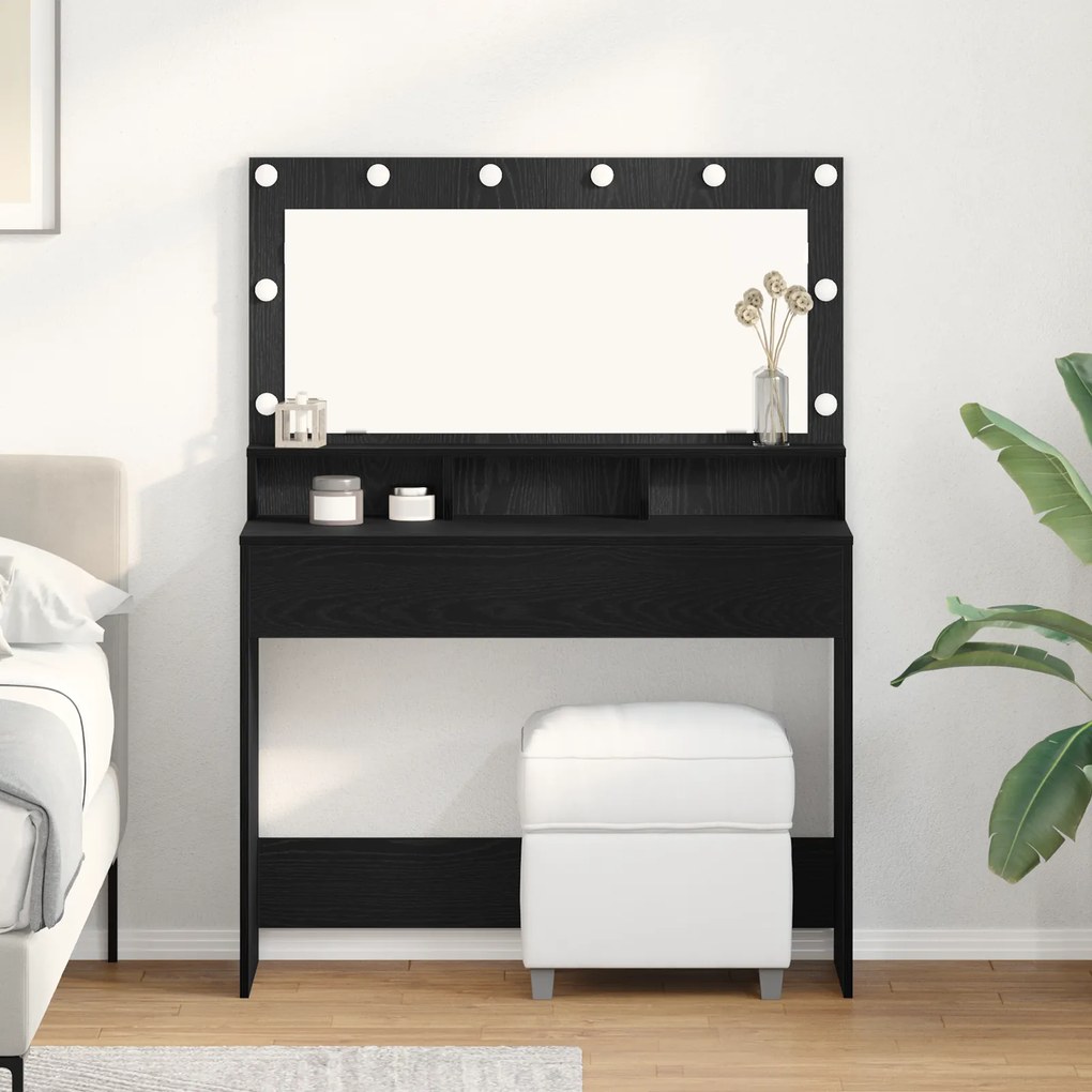 vidaXL Κομψό Τραπέζι Μακιγιάζ με Φωτιστικά LED Μαύρη Δρυς 100x41x135 εκ