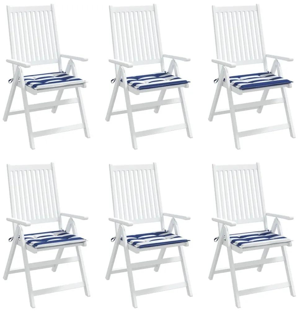 Μαξιλάρια Καρέκλας 6 τεμ. Μπλε/Λευκό Ριγέ 40x40x3 εκ Υφασμάτινα - Πολύχρωμο