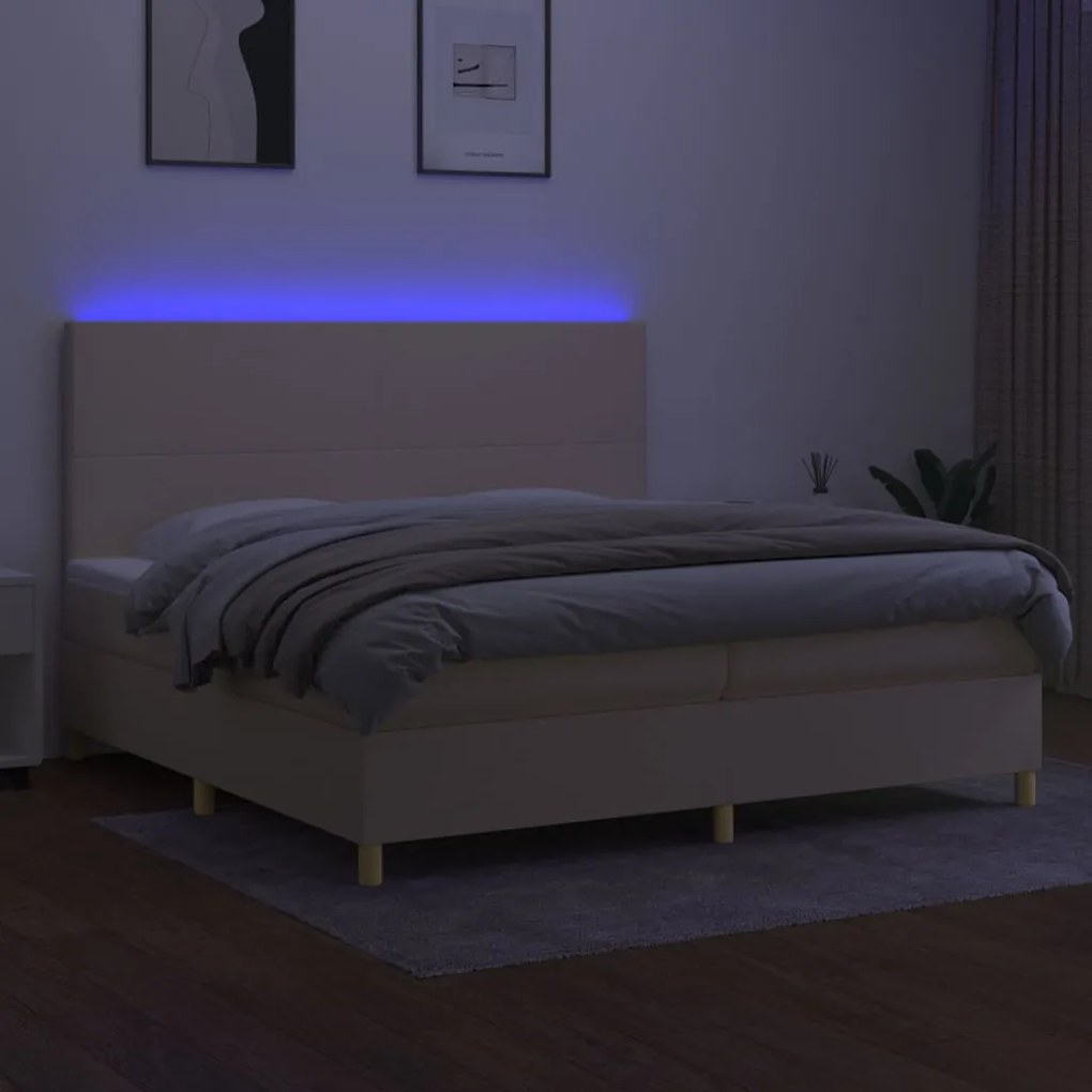 vidaXL Κρεβάτι Boxspring με Στρώμα & LED Κρεμ 200x200 εκ. Υφασμάτινο