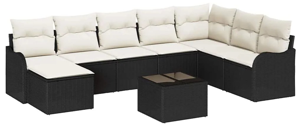 vidaXL Σετ Καναπέ Κήπου με μαξιλάρι 9 pcs Μαύρο Πολυ ράταν