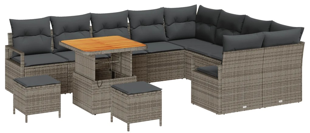 vidaXL Σετ Καναπέ Κήπου με μαξιλάρι 12 pcs Γκρι Πολυ ράταν