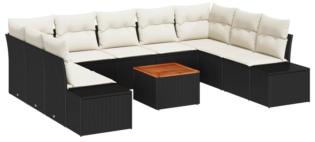 vidaXL Σετ Καναπέ Κήπου 10 pcs Μαύρος, λευκός Ρατάν, πολυεστέρας