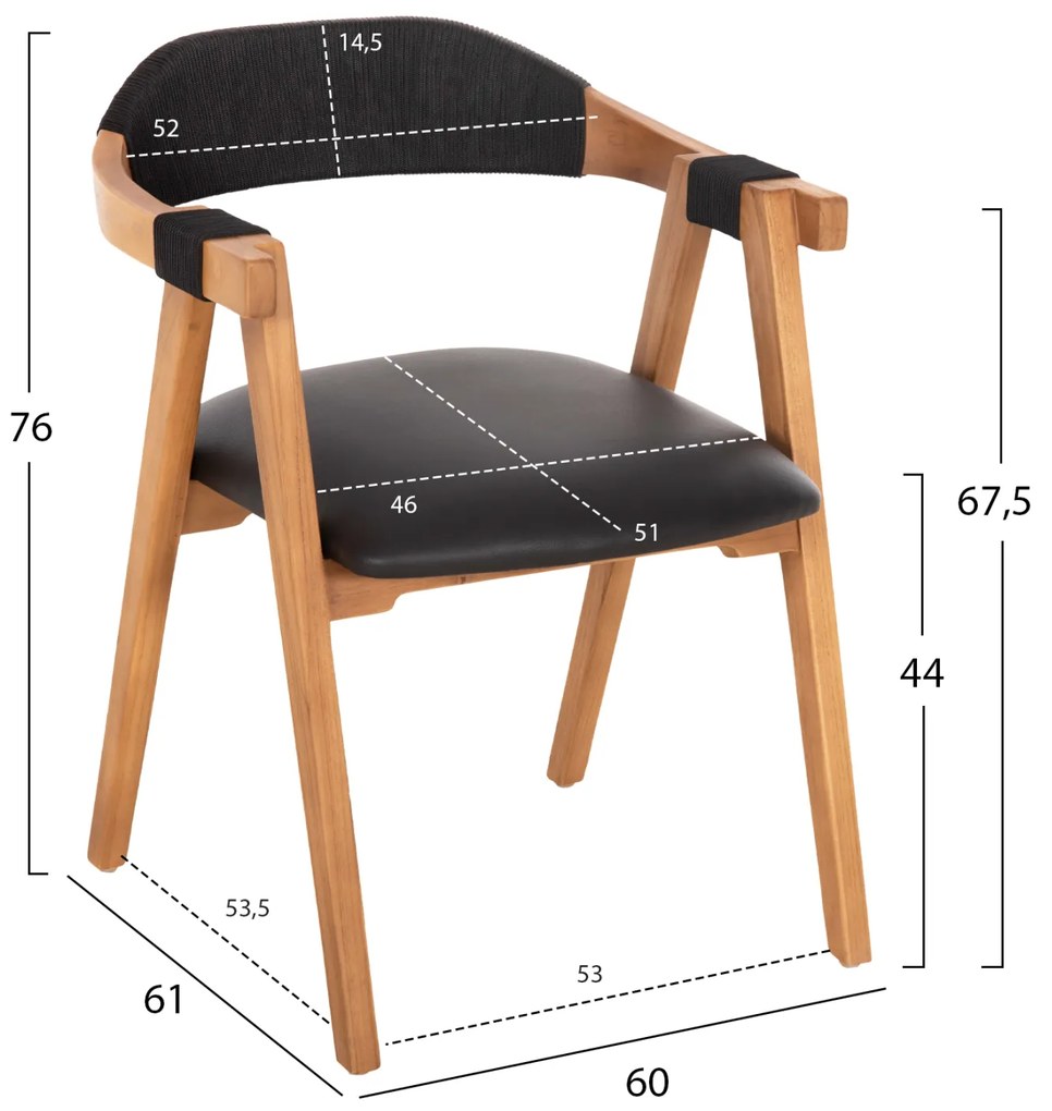 ΠΟΛΥΘΡΟΝΑ RIMINI HM9867.02 ΞΥΛΟ TEAK ΦΥΣΙΚΟ-ΜΑΥΡΟ ΣΧΟΙΝΙ &amp; PU ΚΑΘΙΣΜΑ 60x61x76Υεκ. (1 Τεμμάχια)