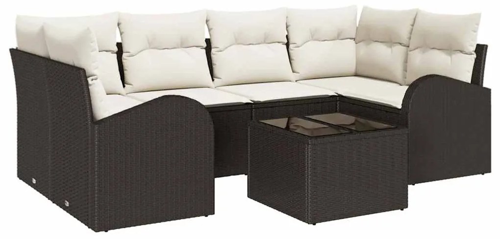 vidaXL Σετ Καναπέ Κήπου με μαξιλάρι 7 pcs Καφέ, Κρέμα 55 x 55 x 37 εκ