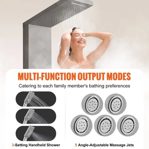 VEVOR Shower Panel System, 4 Shower Modes Shower Panel Tower, Rainfall, Waterfall, 5 Full Body Massage Jets and 3-Setting Handheld Shower Head with 59&quot; Hose, Stainless Steel Wall-Mounted Shower Set