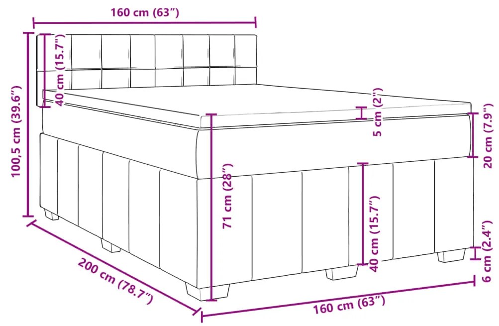 Κρεβάτι Boxspring με Στρώμα Μαύρο 160x200 εκ. Υφασμάτινο - Μαύρο