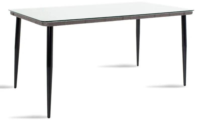 Τραπέζι Naoki μέταλλο μαύρο-pe γκρι-γυαλί 160x90x78εκ Υλικό: METAL-GLASS-PE RATTAN 140-000004