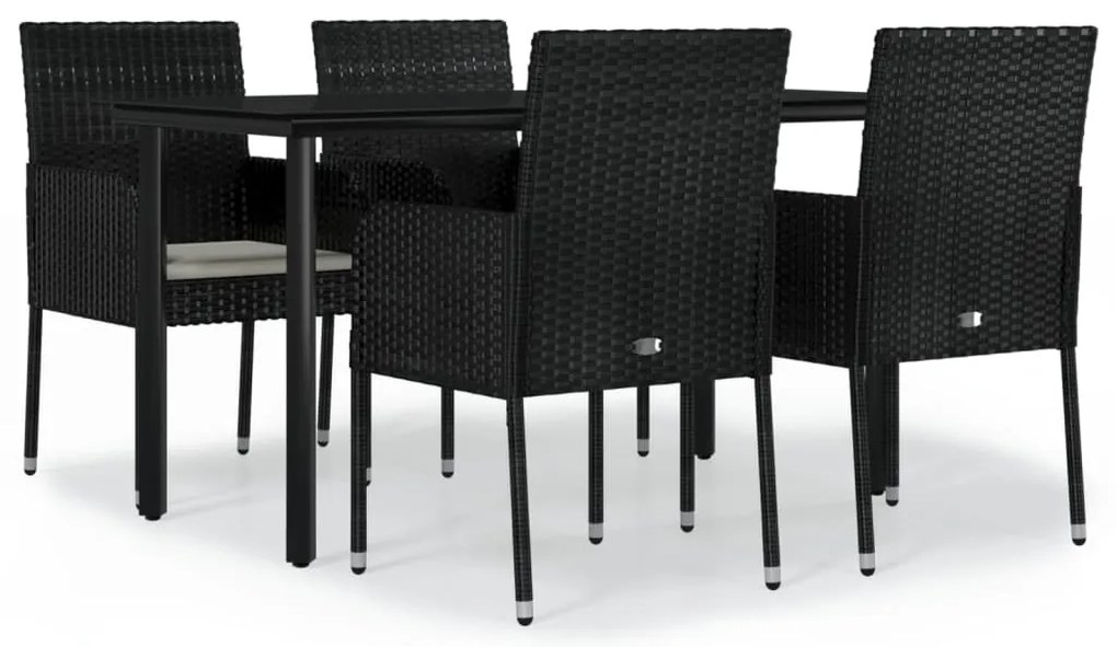 vidaXL Σετ Τραπεζαρίας Κήπου 5 Τεμαχίων Μαύρο Συνθ. Ρατάν με Μαξιλάρια