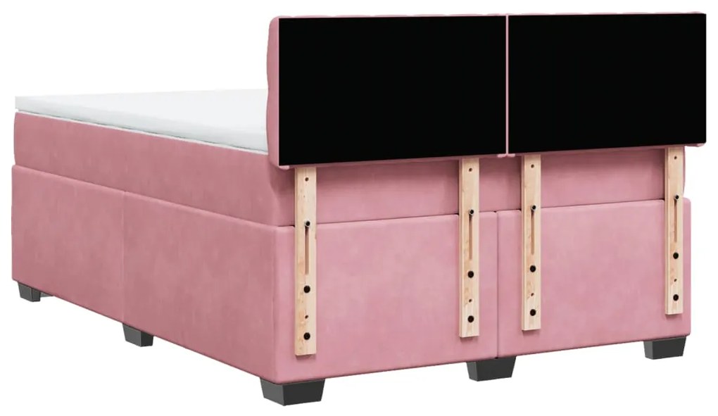 Κρεβάτι Boxspring με Στρώμα Σκούρο Ροζ 140x200 εκ. Βελούδινο - Ροζ