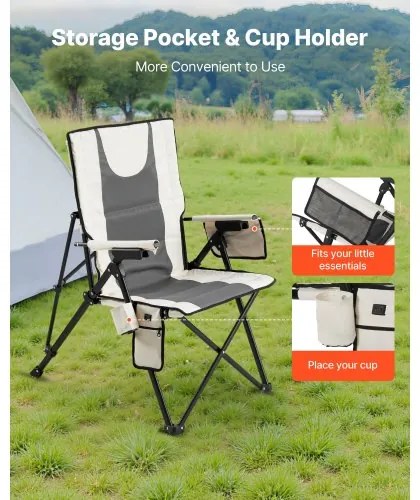 VEVOR Heated Camping Chair, 3 Heat Settings, High Back Folding Camping Chair, Supports 260lbs, Full Padded Beach Chairs with Armrest & Cupholder, Portable Lawn Chairs for Outdoor Sports Travel