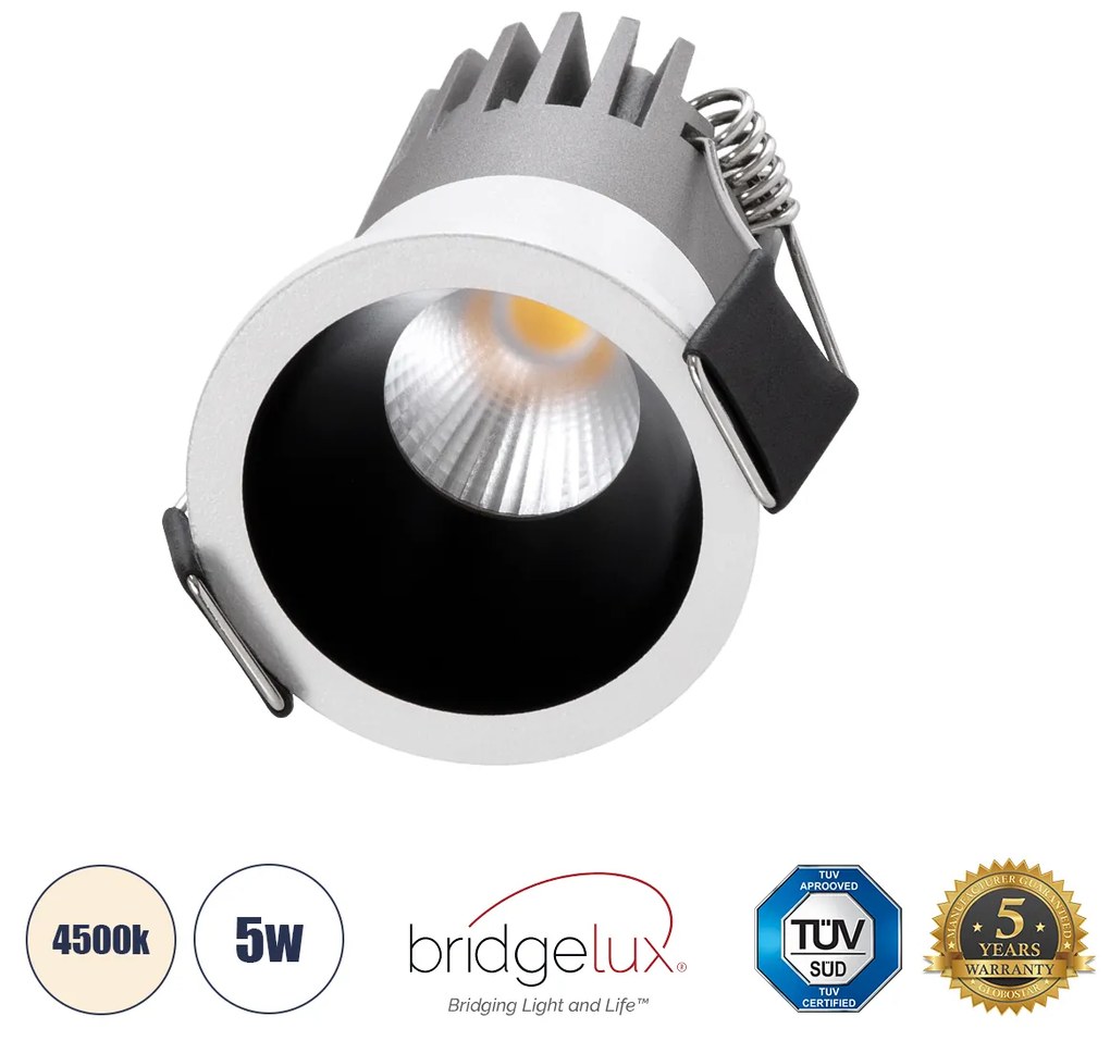 GloboStar MICRO-S 60234 Χωνευτό LED Spot Downlight TrimLess Φ4cm 5W 650lm 38° AC 220-240V IP20 Φ4 x Υ5.9cm - Στρόγγυλο - Λευκό με Μαύρο Κάτοπτρο - Φυσικό Λευκό 4500K - Bridgelux COB - 5 Years Warranty