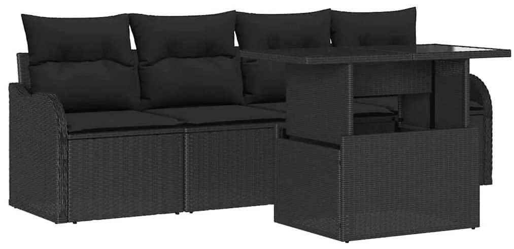vidaXL Σετ Καναπέ Κήπου με μαξιλάρι 5 pcs Μαύρο Πολυ ράταν