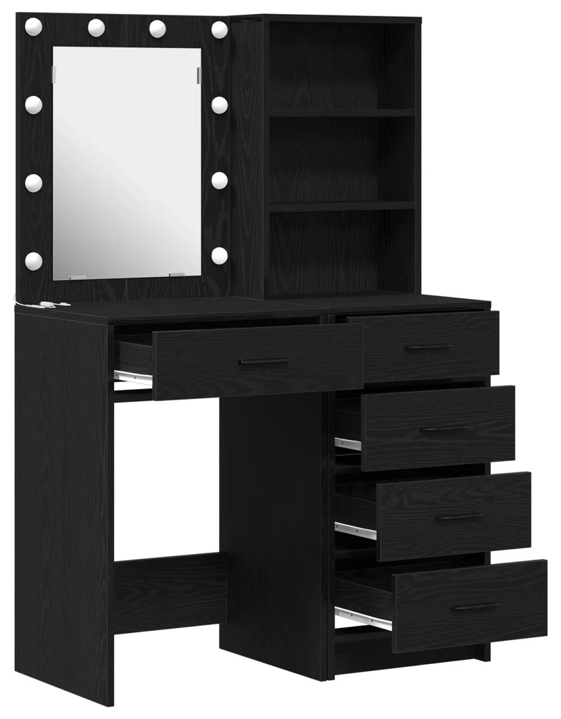 vidaXL 2 τεμάχιο σετ dressing table με LED Μαύρο Επεξεργασμένο ξύλο