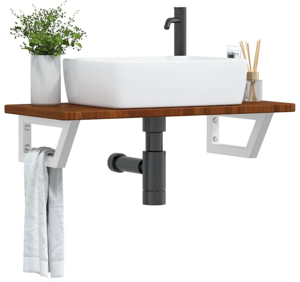 Ράφι Νιπτήρα Τοίχου από Ατσάλι / Μασίφ Ξύλο Δρυός