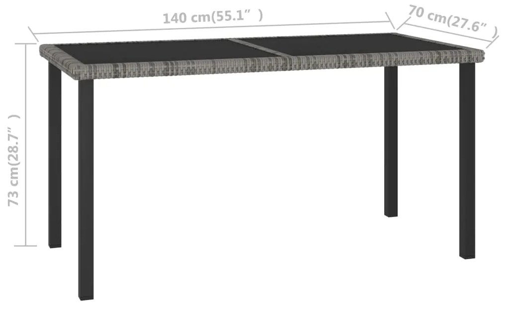 Τραπεζαρία Κήπου Γκρι 140 x 70 x 73 εκ. από Συνθετικό Ρατάν - Γκρι