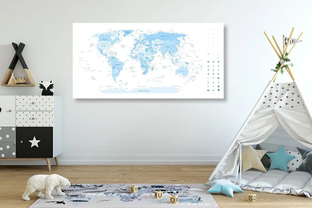 Εικόνα λεπτομερή παγκόσμιο χάρτη σε μπλε - 100x50