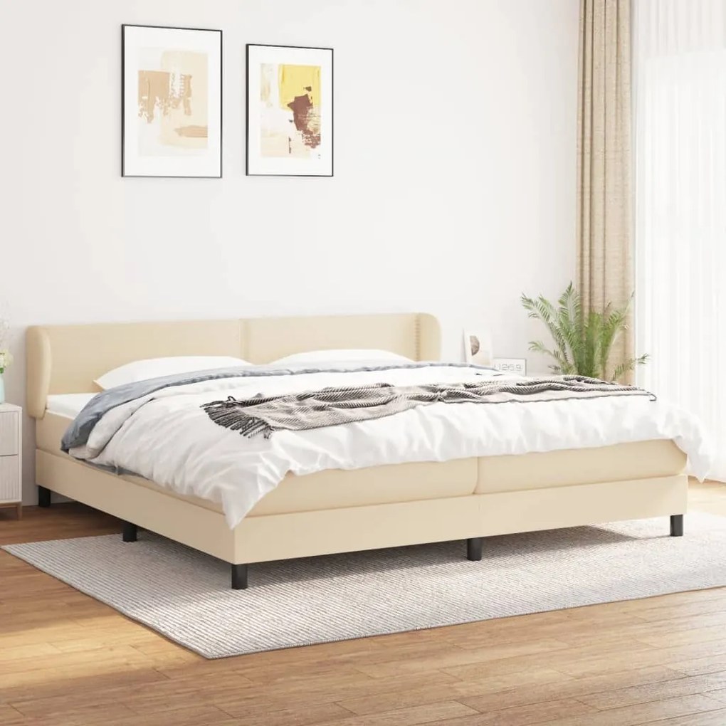 vidaXL Κρεβάτι Boxspring με Στρώμα Κρεμ 200x200 εκ. Υφασμάτινο