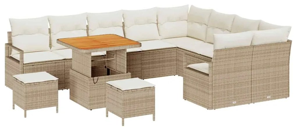 vidaXL Σετ Καναπέ Κήπου με μαξιλάρι 12 pcs Μπεζ Πολυ ράταν