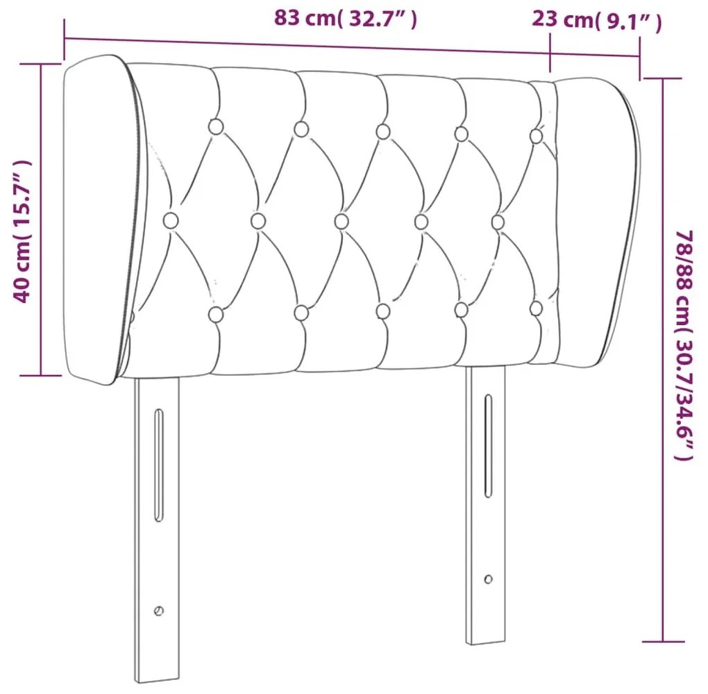 Κεφαλάρι με Πτερύγια Μαύρο 83 x 23 x 78/88 εκ. Βελούδινο - Μαύρο
