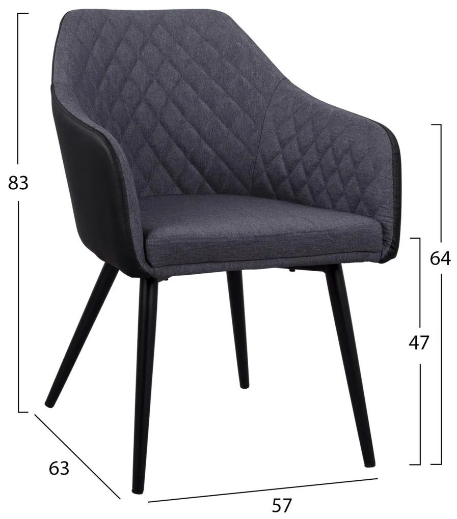 Καρέκλα CHARLES με PU Μαύρο και Ύφασμα Γκρί σκούρο 57x63x83Υ εκ. 2αδα 57x63x83 εκ.
