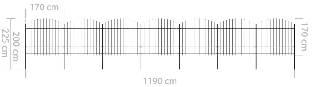 vidaXL Κάγκελα Περίφραξης με Λόγχες Μαύρα (1,5-1,75)x11,9 μ. Ατσάλινα