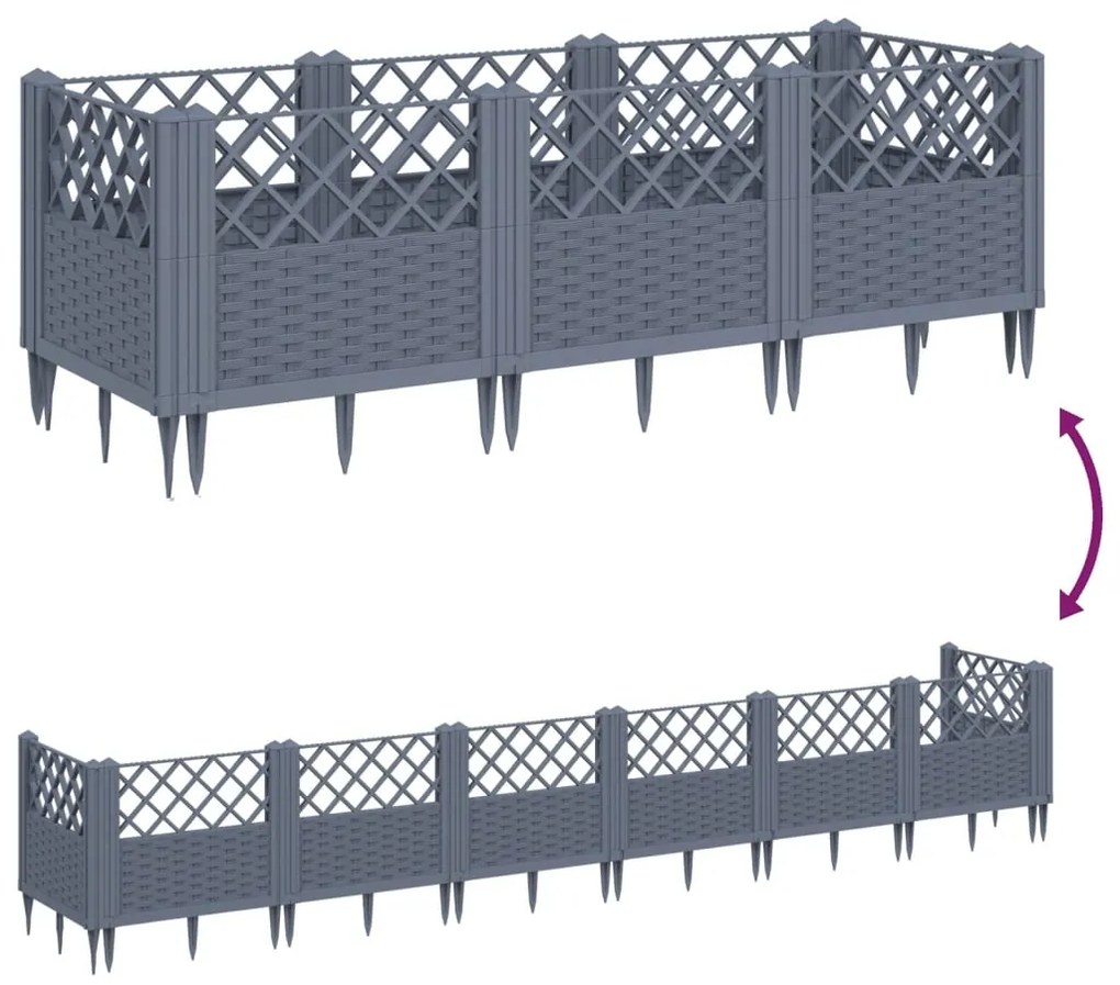 vidaXL Ζαρντινιέρα με Πασσάλους Μπλε Γκρι 123,5x43,5x43,5εκ. Πολυπροπυλένιο